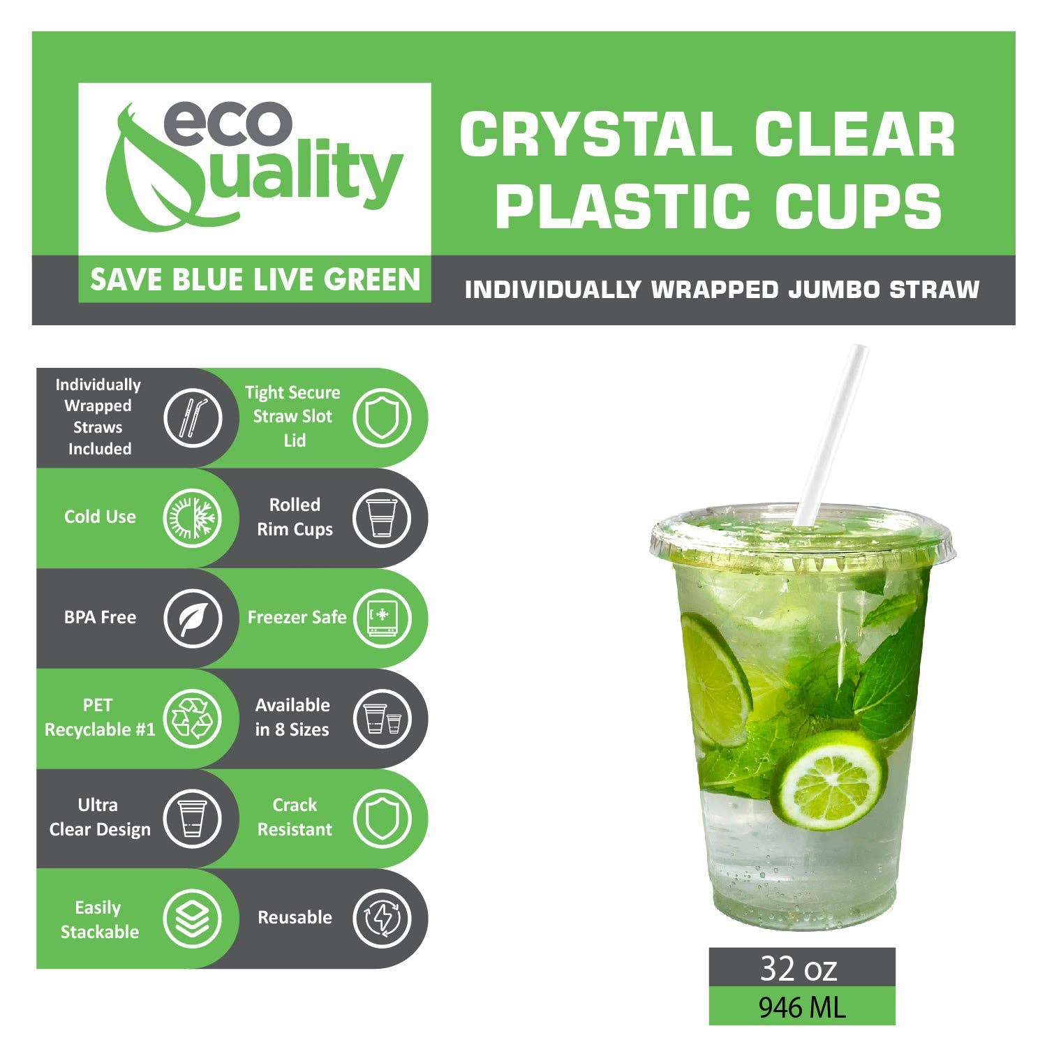 EcoQuality - Venta al por mayor Taza desechable - Vasos desechables de plástico transparente para batidos de 32 oz con transparente1