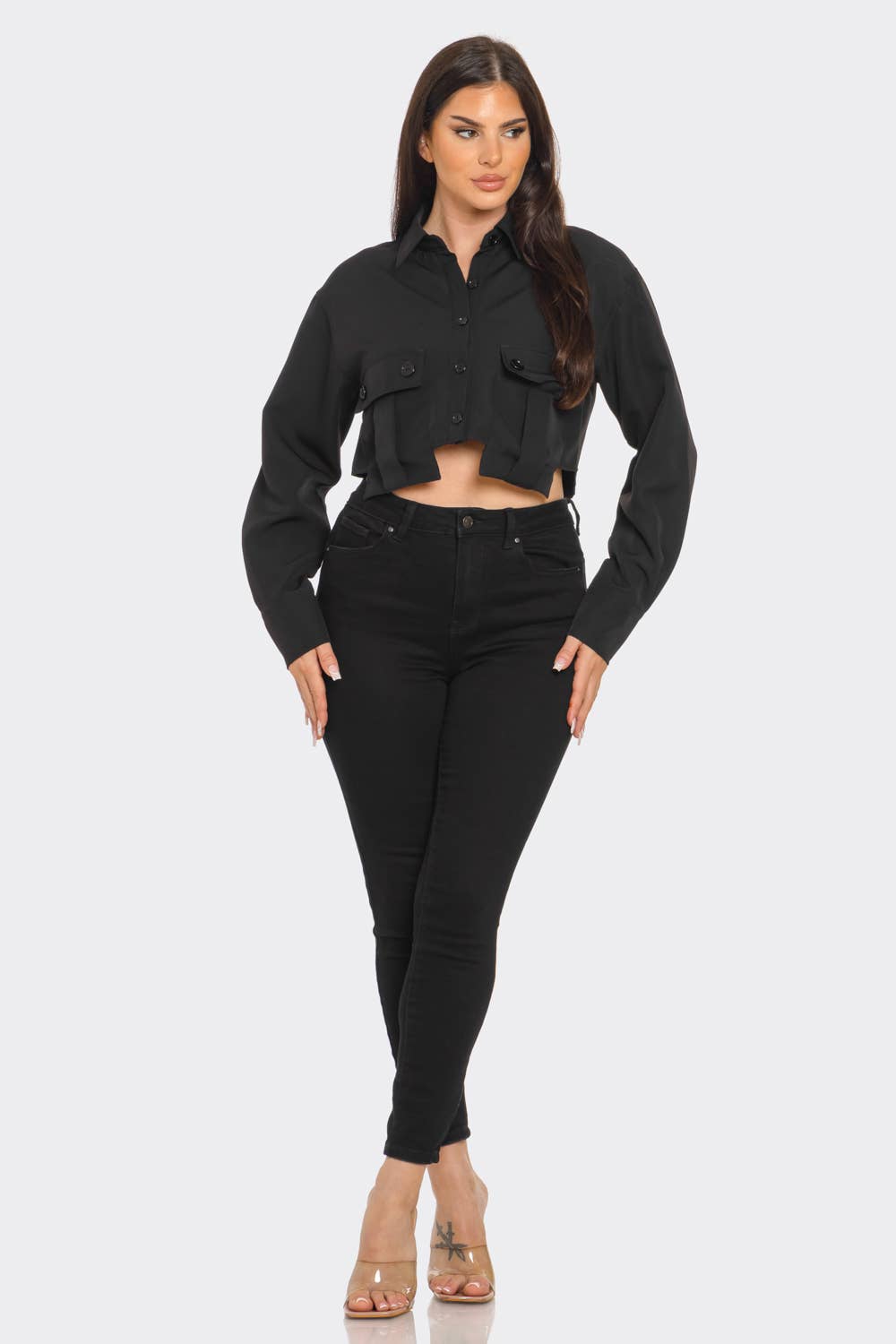 Julia by LoveJ - Wholesale Button Down Shirt - Women's - Front Button Down Oversized Pockets Detail Top 3