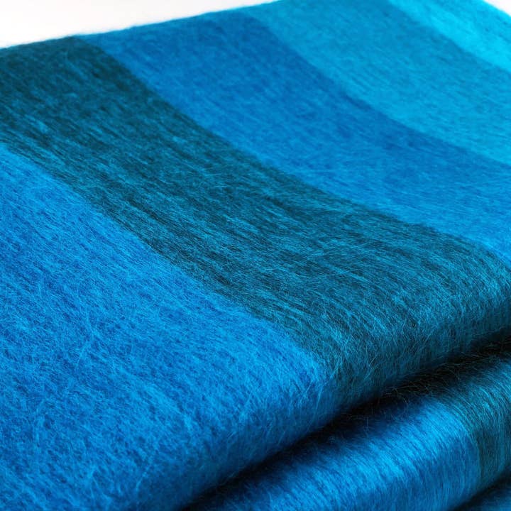 ECUALAMA - Wholesale Throw blanket - Soft & Warm Baby Alpaca Wool Throw Blanket / Sofa Cover - Queen 90" x 65" - thick stripes pattern blue-torquoise2
