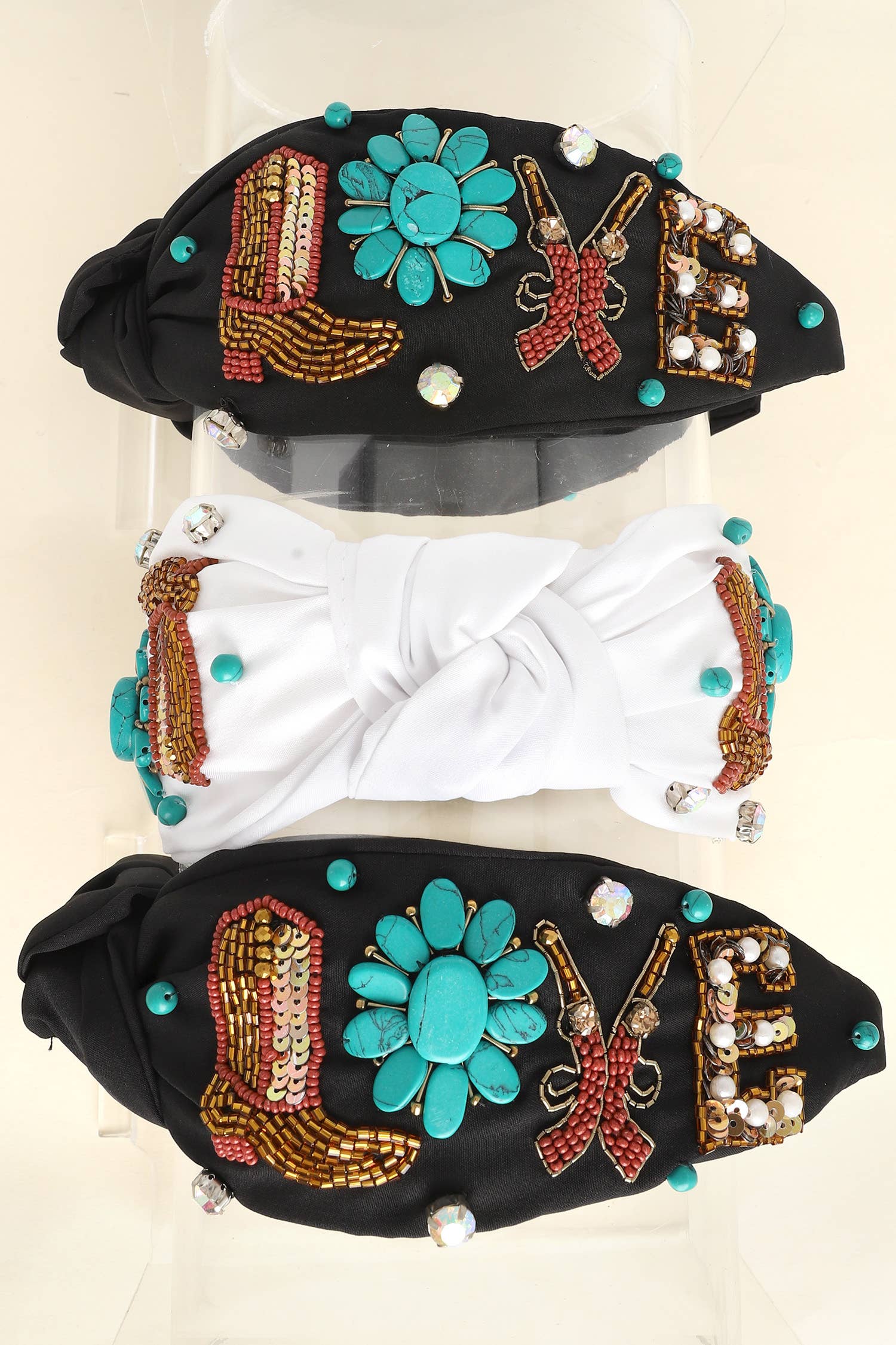 SP Sophia Collection - Wholesale Fashion Headband - Women's - Western Love Turquoise Top Knotted Beaded Headband1