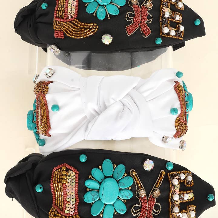 SP Sophia Collection - Wholesale Fashion Headband - Women's - Western Love Turquoise Top Knotted Beaded Headband1