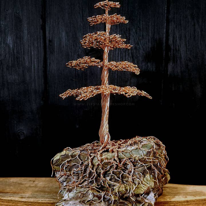 Handmade Copper Wire Redwood Cedar Tree on Ohko Dragon Stone for wholesale by Elysian Workshop
