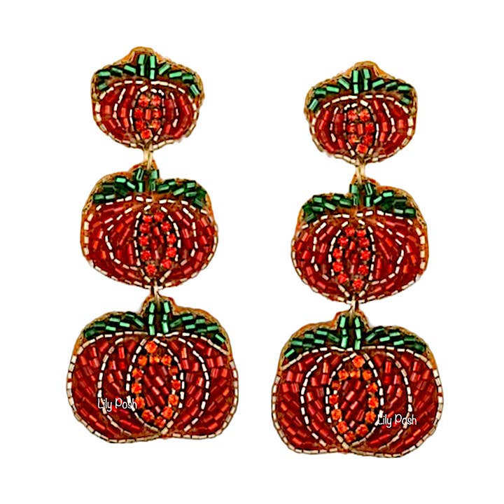Beaded Pumpkin Earring, Seed Bead Fall Earring for wholesale by Lily Posh