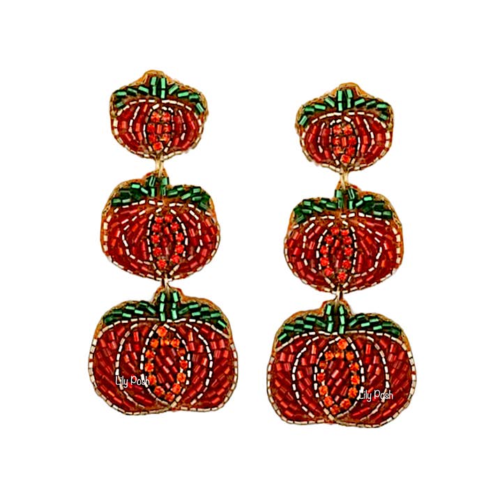 Beaded Pumpkin Earring, Seed Bead Fall Earring for wholesale by Lily Posh