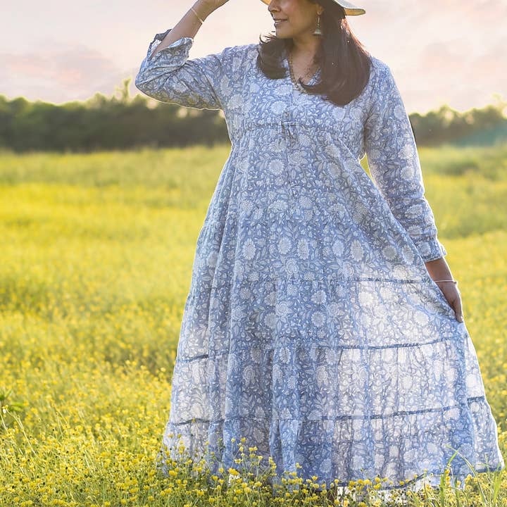 Abito Sweet Caroline con stampa a blocchi, abito estivo in cotone per la vendita all'ingrosso da parte di Peepal tree