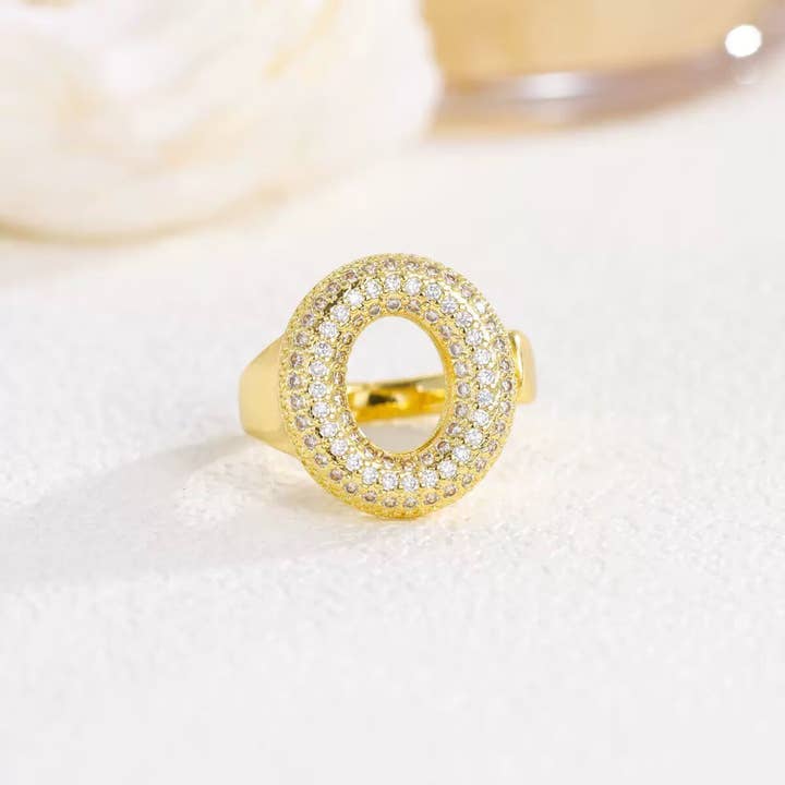 Ole - Wholesale Cocktail/Statement Ring - 18K Gold Plated Alphabet Cubic Zirconia Ring R27446