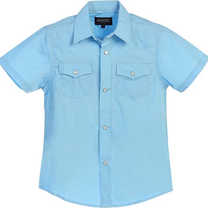 b-one inc - Wholesale Button Down Shirt - Men's - Men's Casual Western Solid Short Sleeve Shirt with Pearl Snaps GB-SS95W9