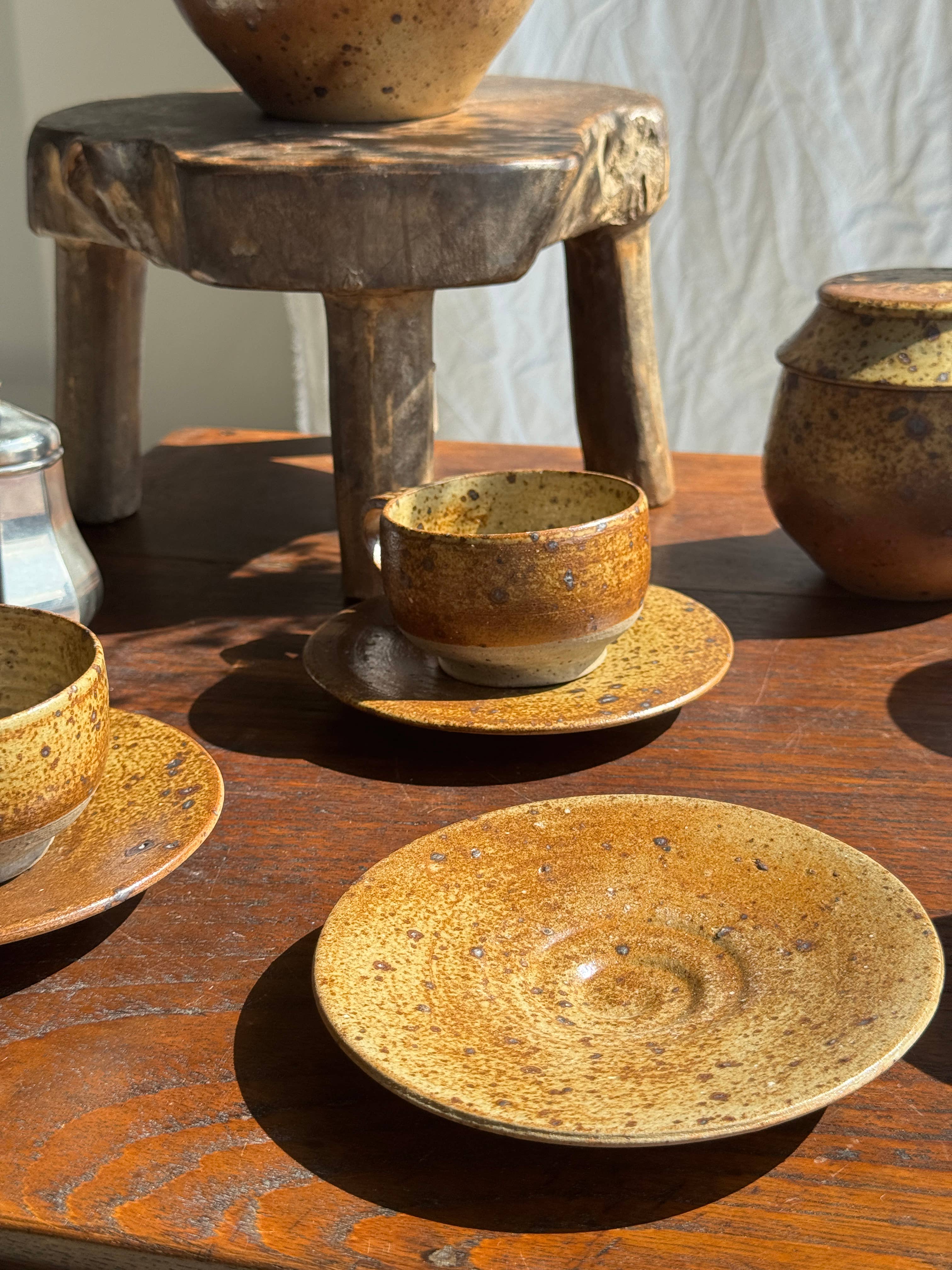 brown Small stoneware tea set with teapot, cups, sugar bowl for wholesale on Faire34