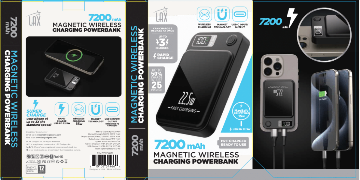 LAX Gadgets - Vendita all'ingrosso Caricatori portatili - Power Bank MagSafe 7200mAh - Ricarica ad alta velocità, confezione vendita4