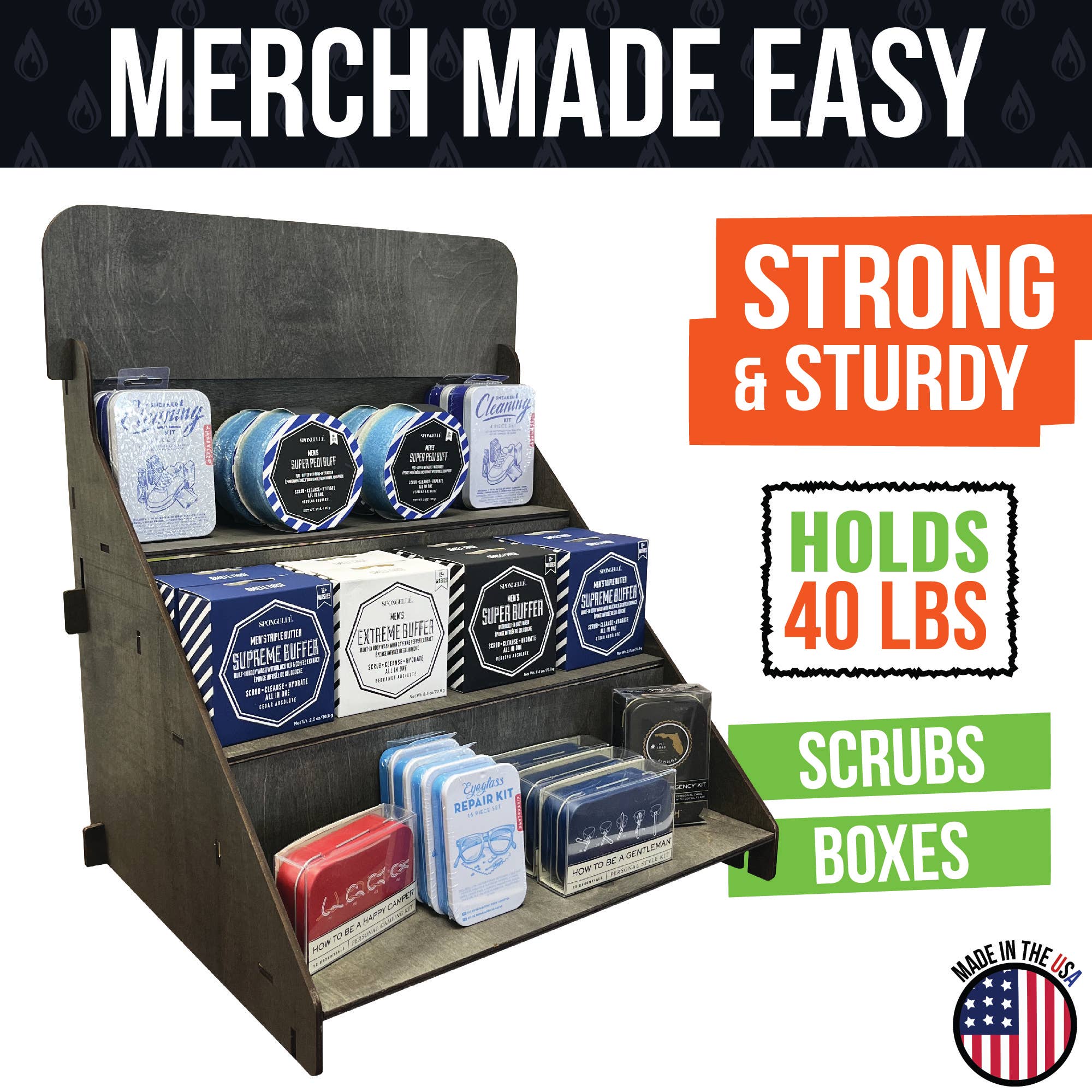 Torched Displays – Suporte/tripé de expositor de loja por atacado – Expositor em 3 níveis para sabonetes, velas e copos térmicos17