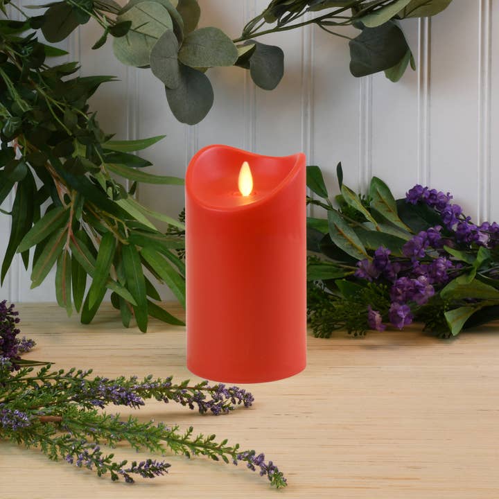 LumaBase - Wholesale Flameless Candle - Battery Operated 5" Red Pillar Candle with Moving Flame