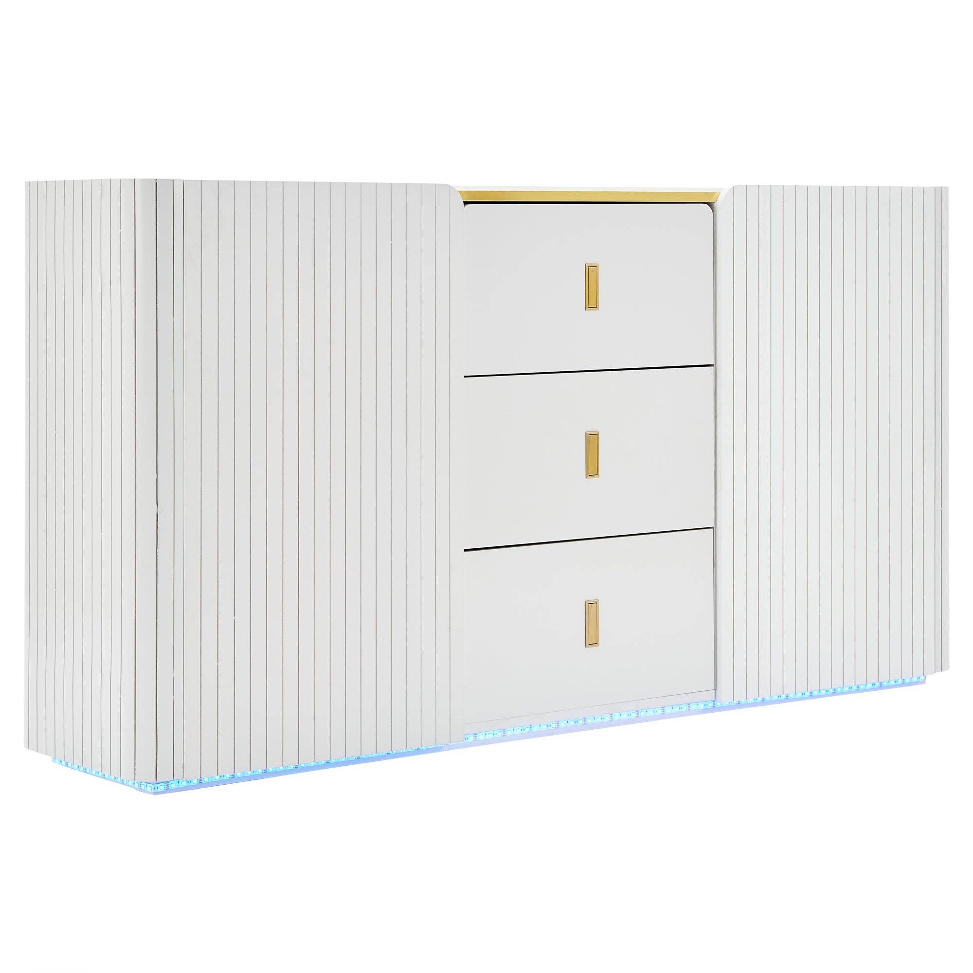 Urban Meuble – Aparador por atacado – Buffet branco elegante 2 portas, 2 gavetas com iluminação LED 150*35*80cm KRAUDREL29