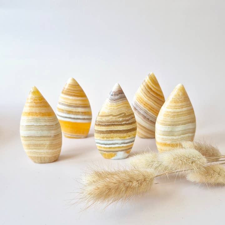 Moonlight Gemstones - Wholesale Spiritual Stone/Crystal - Yellow Calcite - Teardrop Shaped Standing Gemstone Crystal Flame
