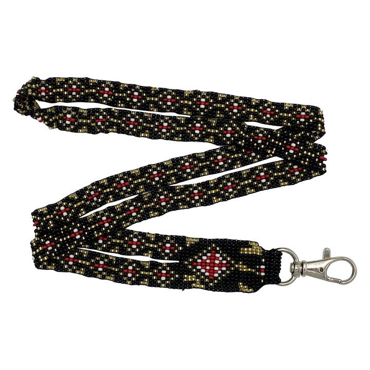 Cordon d'identification en perles en forme de croix rouge, noir, doré et rouge pour la vente par BEADS CORNER