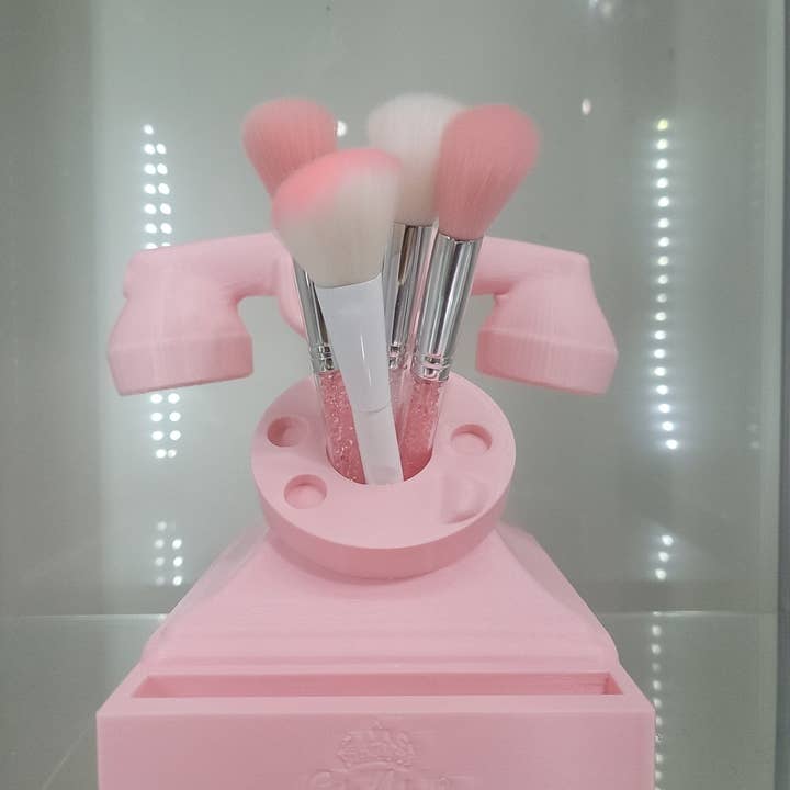 JDCOLFASHION LLC – wholesale Sminkborstset – Vintage rosa snurrtelefon retro smink- och heminredning sminkorganisator borsthållare