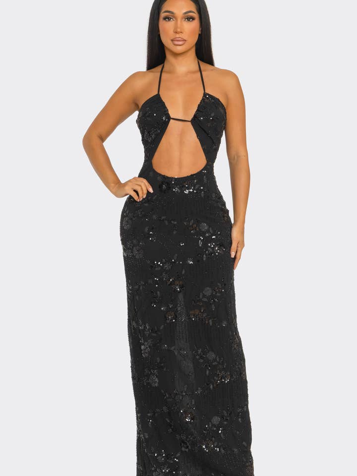 BCCDQ33320 & BUSTIER CON RECORTES & VESTIDO MAXI CON LENTEJUELAS para venta al por mayor de BANJUL