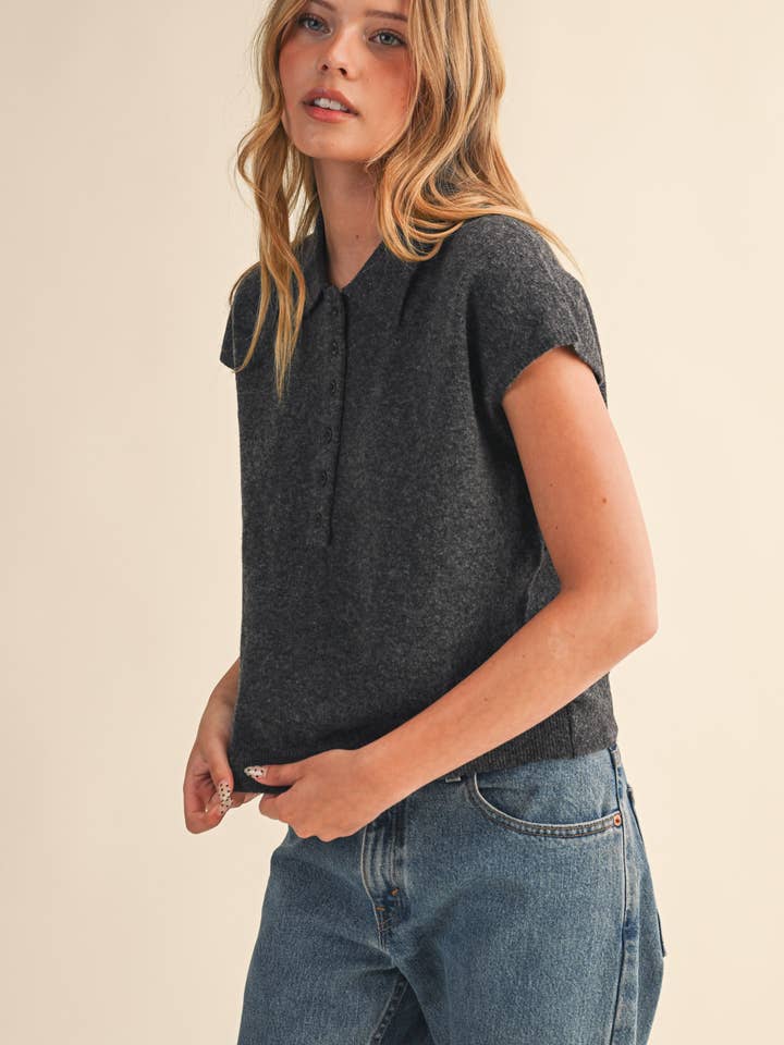 &MERCI - Wholesale Sweater Vest - Women's - CAP SLEEVE COLLARED SWEATER VEST MSW1123110