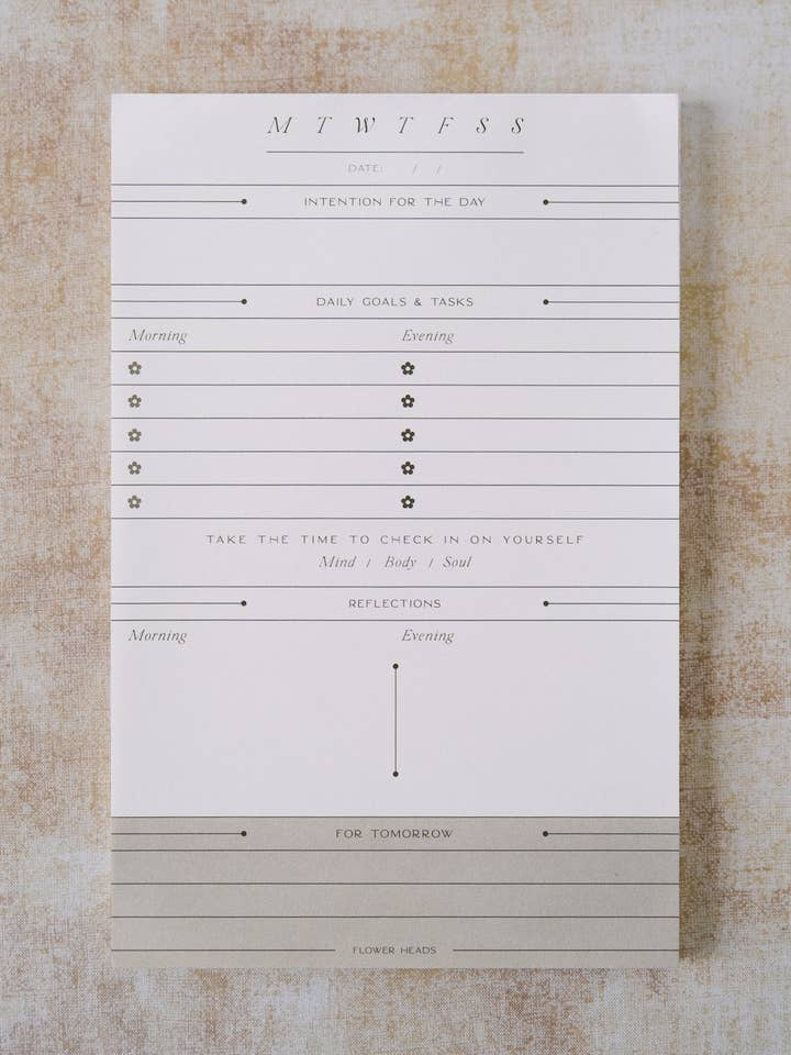 Daily Notepad | Daily Reflection | Wellness Planning for wholesale by Flower Heads