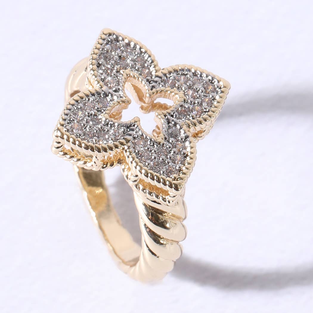 K Princess Flower Clover Cubic Zirconia Rings for wholesale on Faire1