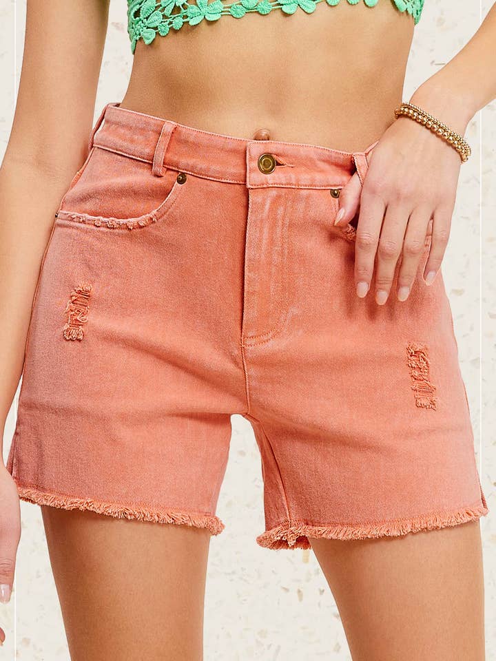 HCP4224-High Rise Basic Mineral Washed Colored Denim Shorts for wholesale by La Miel