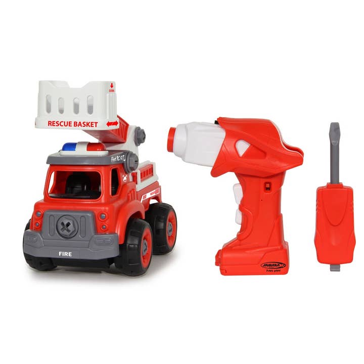 mhw24 - Wholesale Toy Car/Truck - Kids - First RC 33 piece fire truck kit with cordless screwdriver2