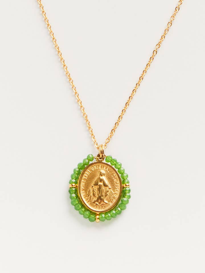 Santa Maria Emerald Green -golden medal necklace with stones for wholesale by Palas