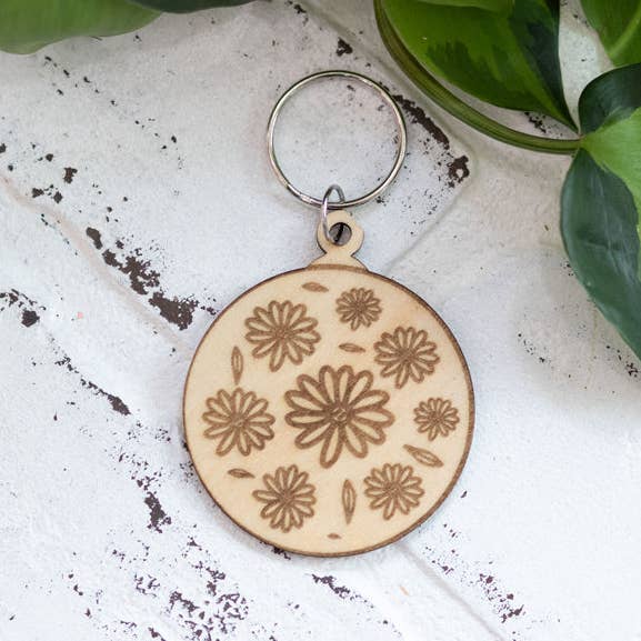 Floral Keychain, Wooden Keychain, Flower Key Ring, Plant Lady Gift Idea for wholesale by The McGarvey Workshop