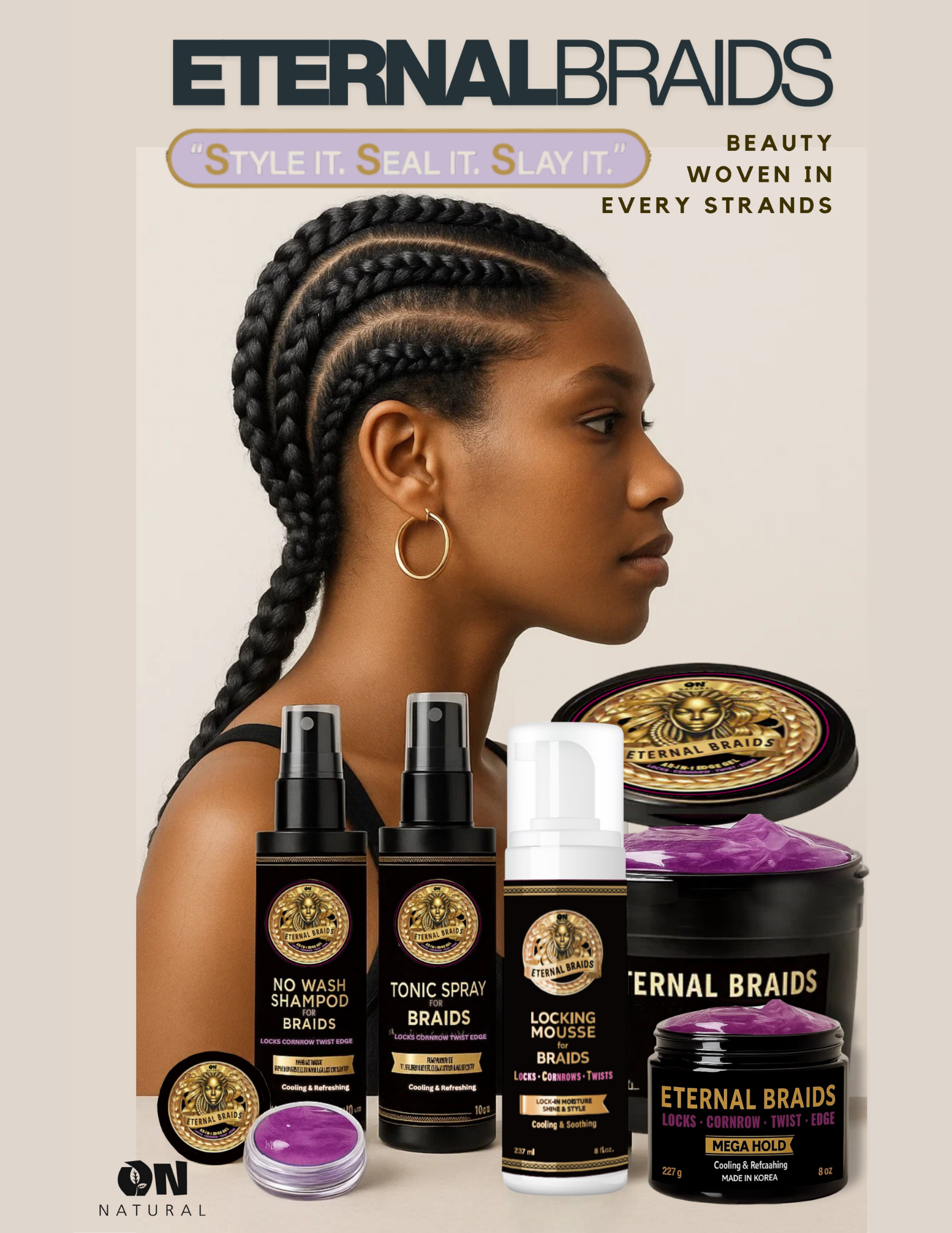ON Natural USA - Wholesale Hair Styling Gel/Mousse - ON Natural - Eternal Braids - All-In-1 Braid Gel1