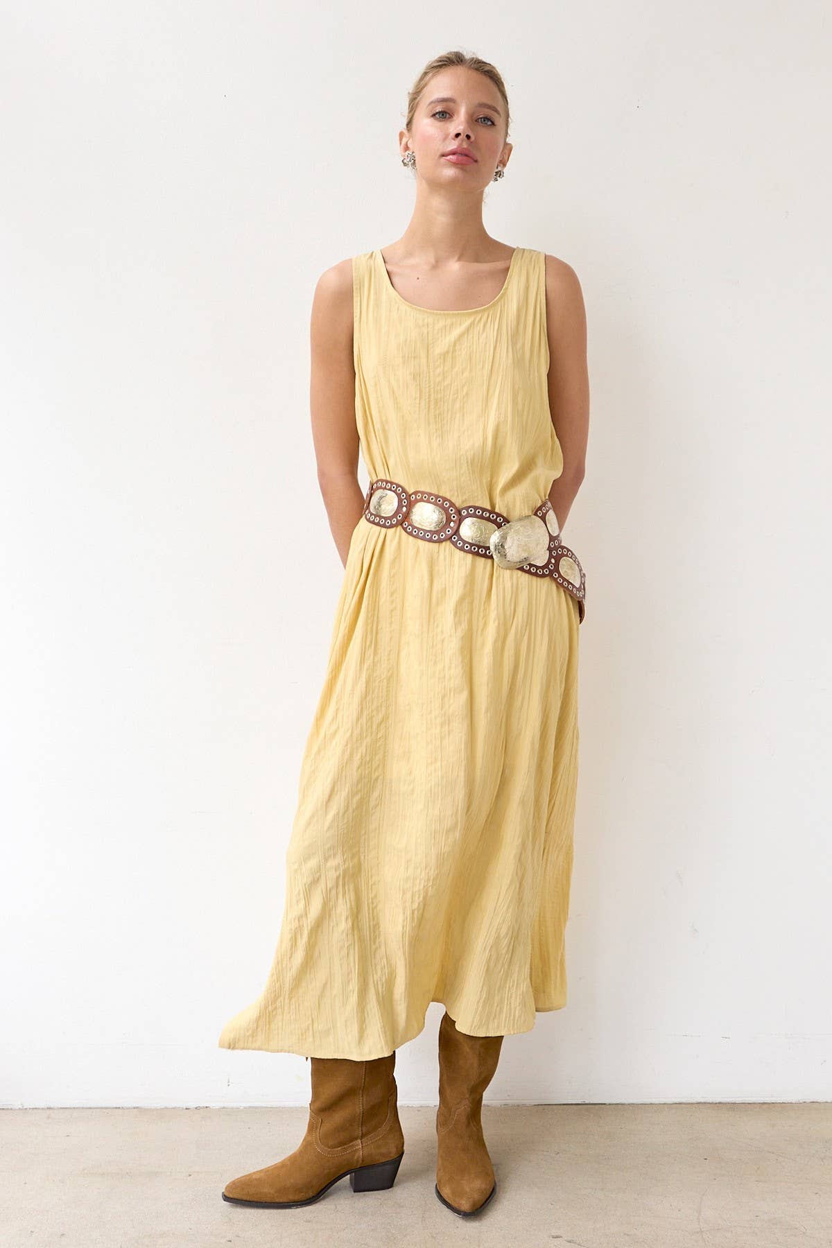 MUTE YELLOW Textured Easy Dress With Slip Dress - RD1103 for wholesale on Faire1