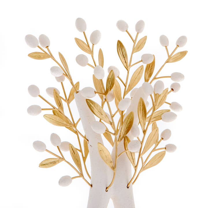 ARTIA LTD - Wholesale Decorative Tabletop Object - Olive Tree, Ceramic with Bronze Leaves, White (35cm)1