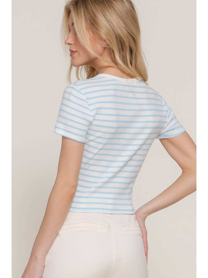 Active Basic | Active USA - Vendita all'ingrosso Top in maglia - Donna - Top a righe in cotone a costine con maniche corte e collo rotondo17