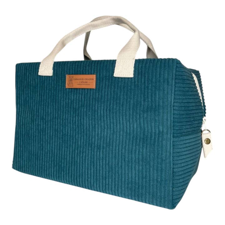 Ice cube M cooler bag, "Corduroy" petrol for wholesale by Emmanuel Création