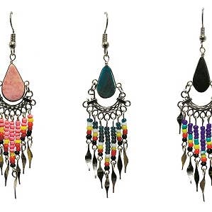 Native Inspired Teardrop Stone Long Beaded Dangle Earrings for wholesale by Pichincha