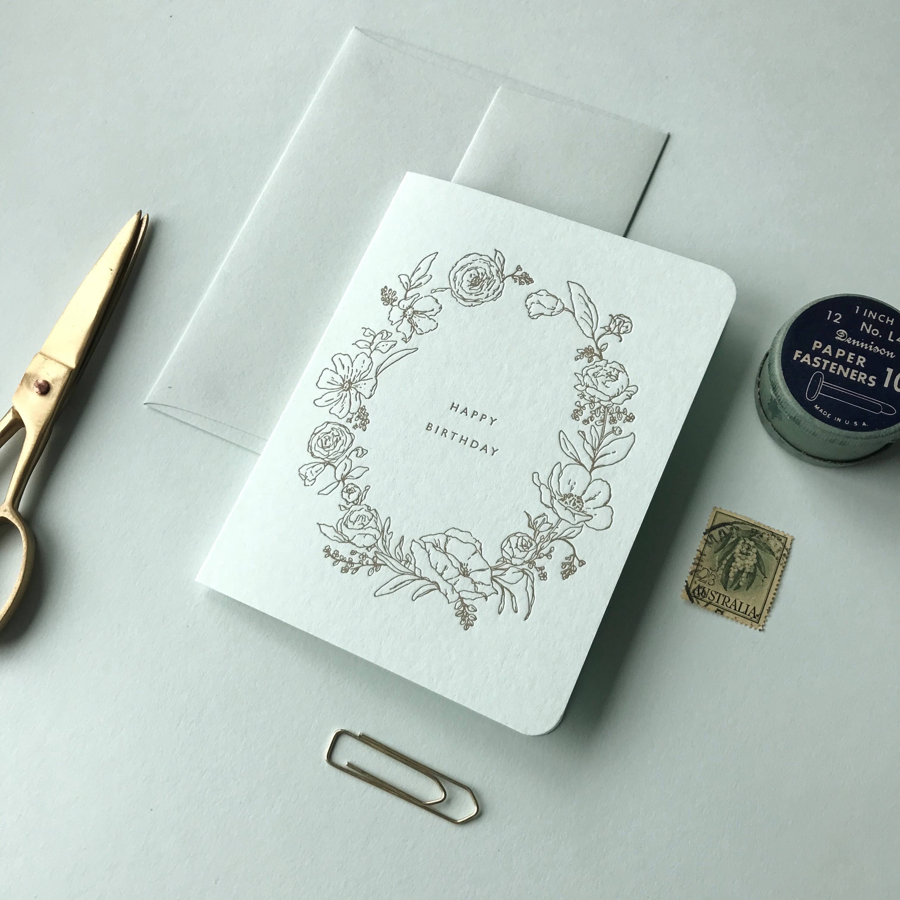 Annie Brougham Paper Goods. – wholesale Birthday card – Floral Letterpress Happy Birthday2