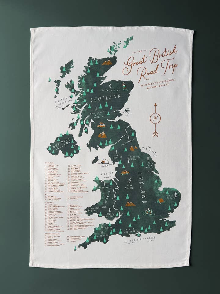 Great British Road Trip Tea Towel for wholesale by Oldfield Design Co