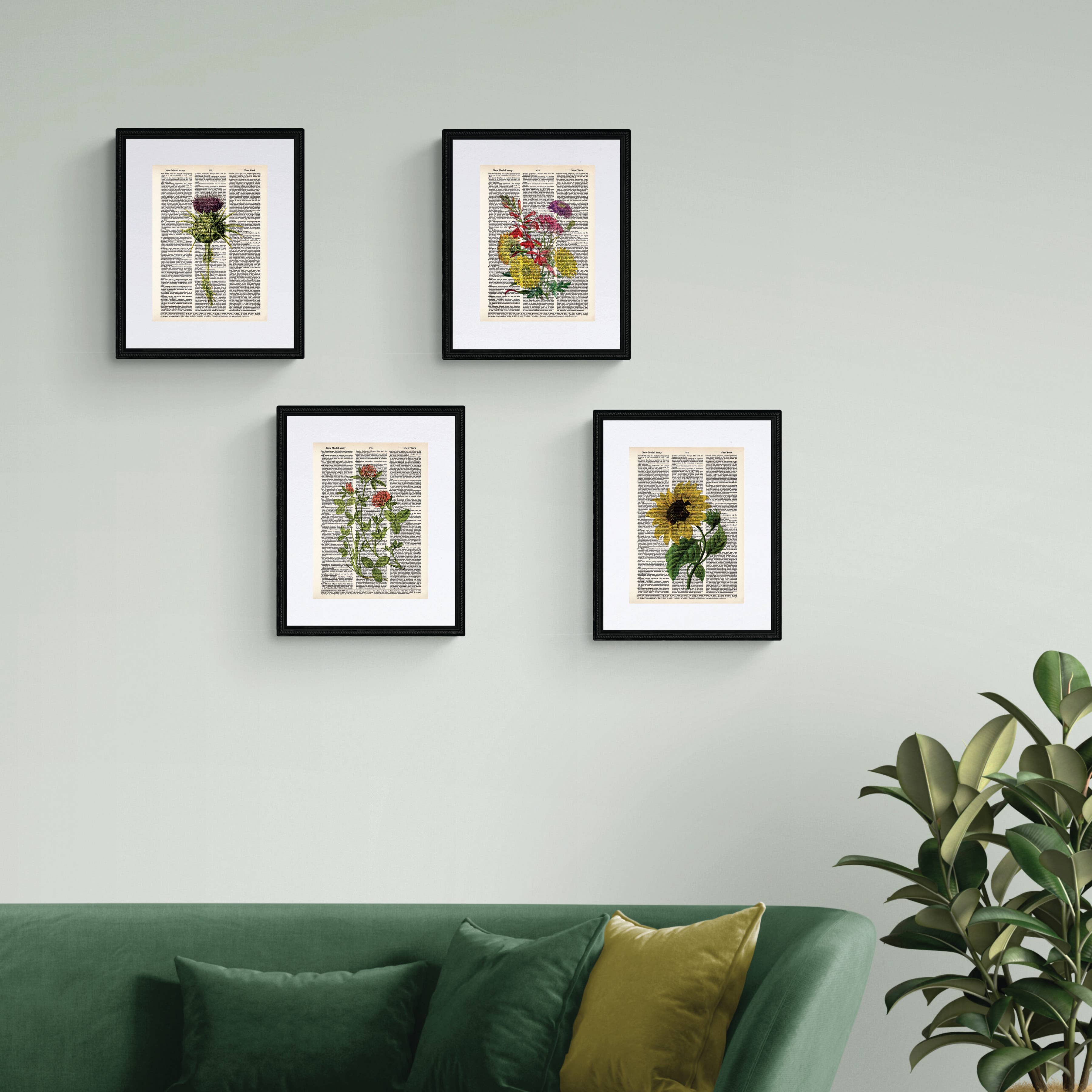 Blue Twist & Co – Engroshandel Kunsttryk – Solsikke botanisk kunsttryk på ordbogens side1