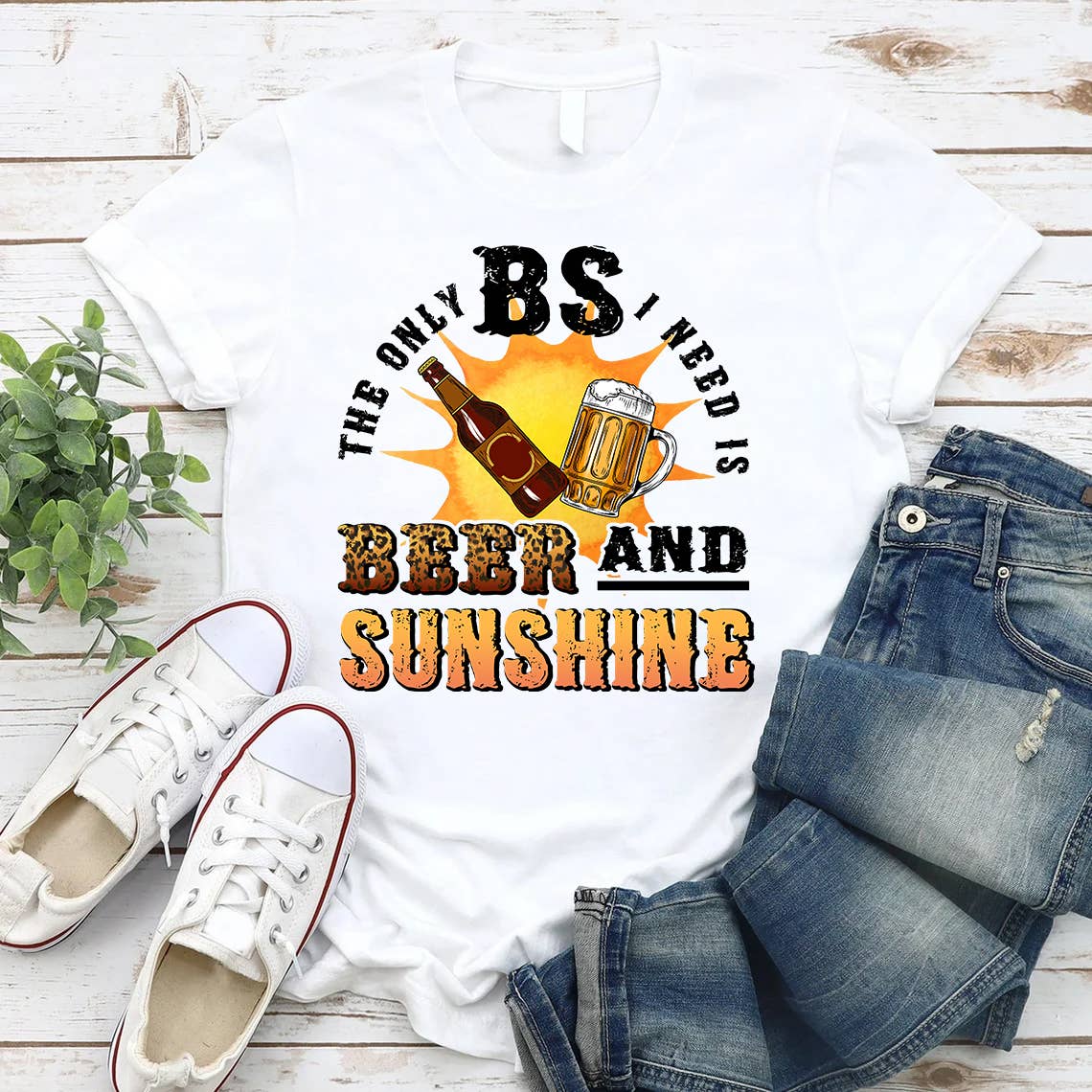 White The Only BS I Need Is Beer And Sunshine Shirt, Beer Shirt for wholesale on Faire1