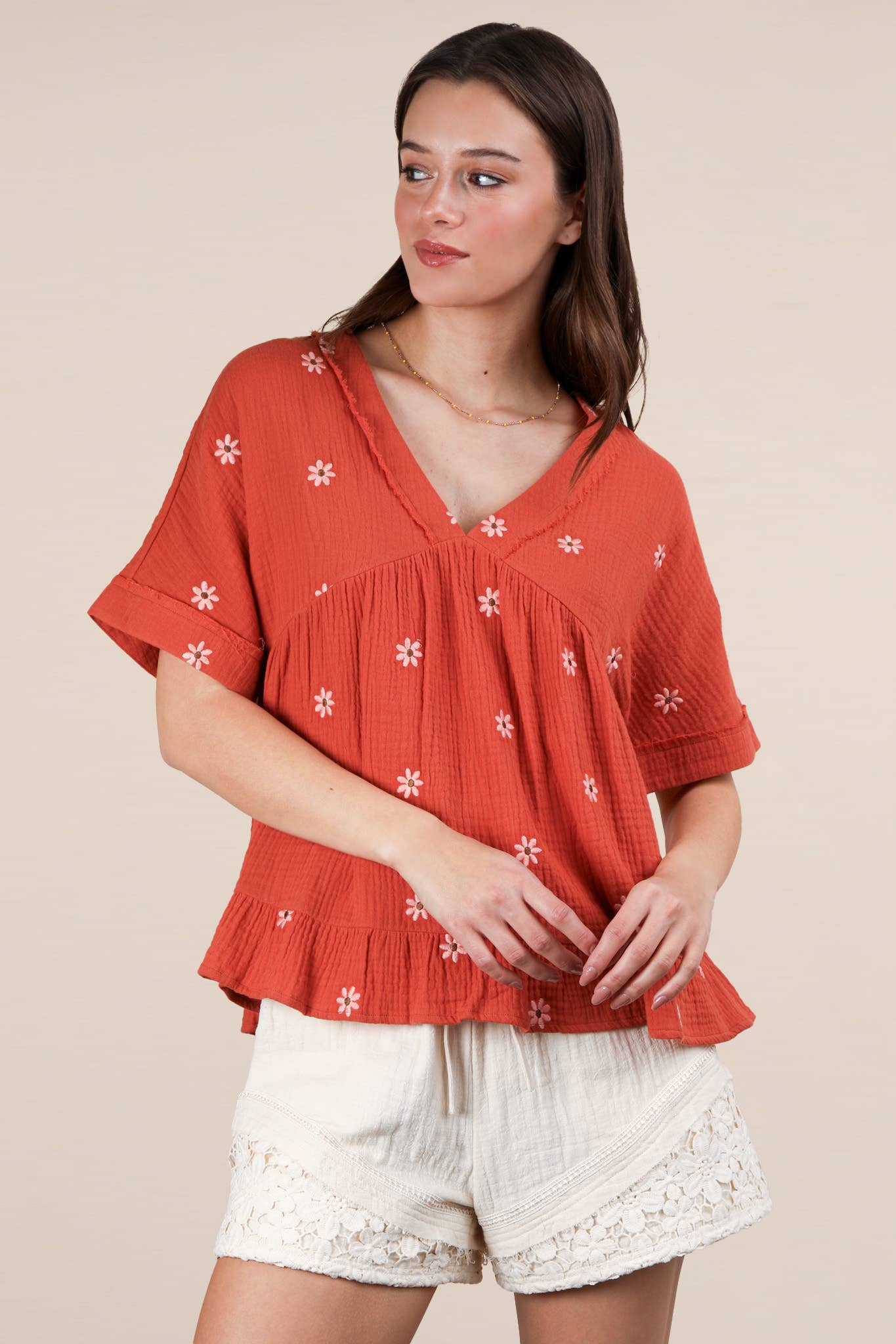 VERY J - Wholesale Blouse - Women's - NT12065-Flower Embroidered Woven Blouse Top11