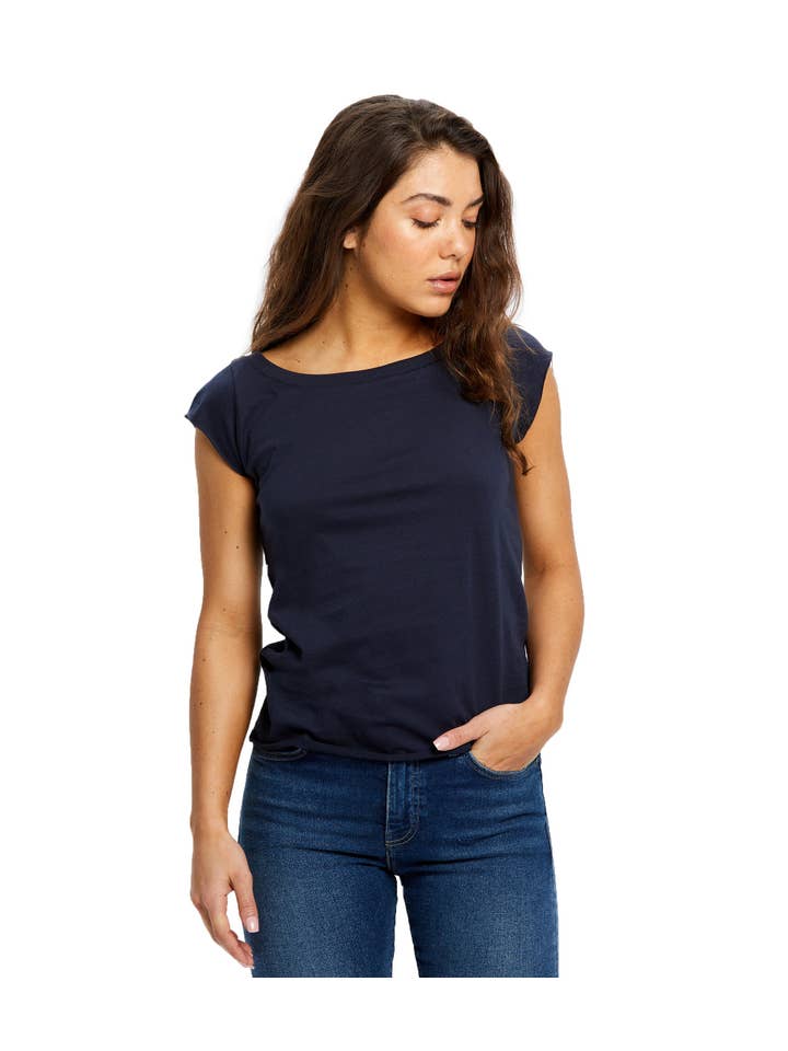 US Blanks - Wholesale T-Shirt - Women's - Women's Cap Sleeve Raw Edge Open Neck12