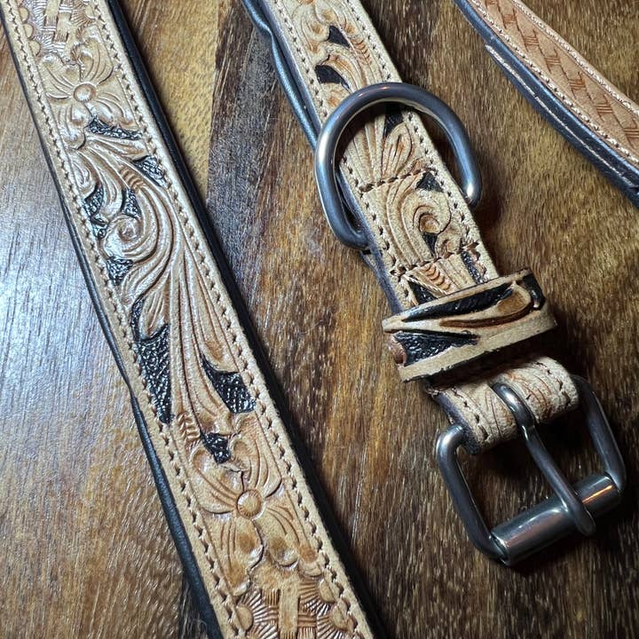 Westrian International - Wholesale Pet Leash - Dog - BISBEE Tooled Leather Basket stamp western dog leash collar4