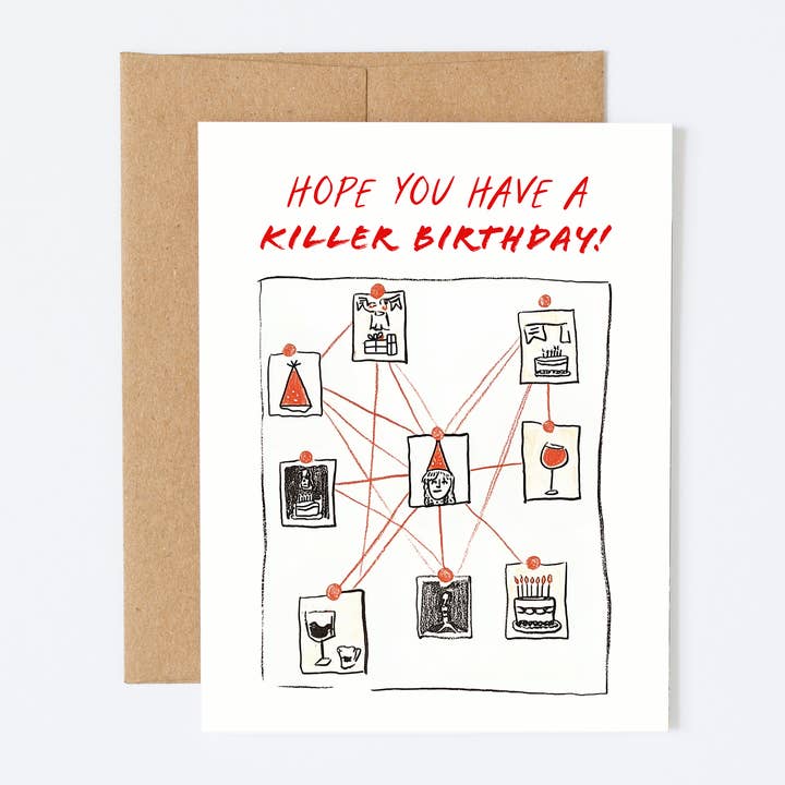 Cartão "Aniversário Assassino" | Cartão de Mistério de Assassinato por atacado de Silly Goose Greeting Co.