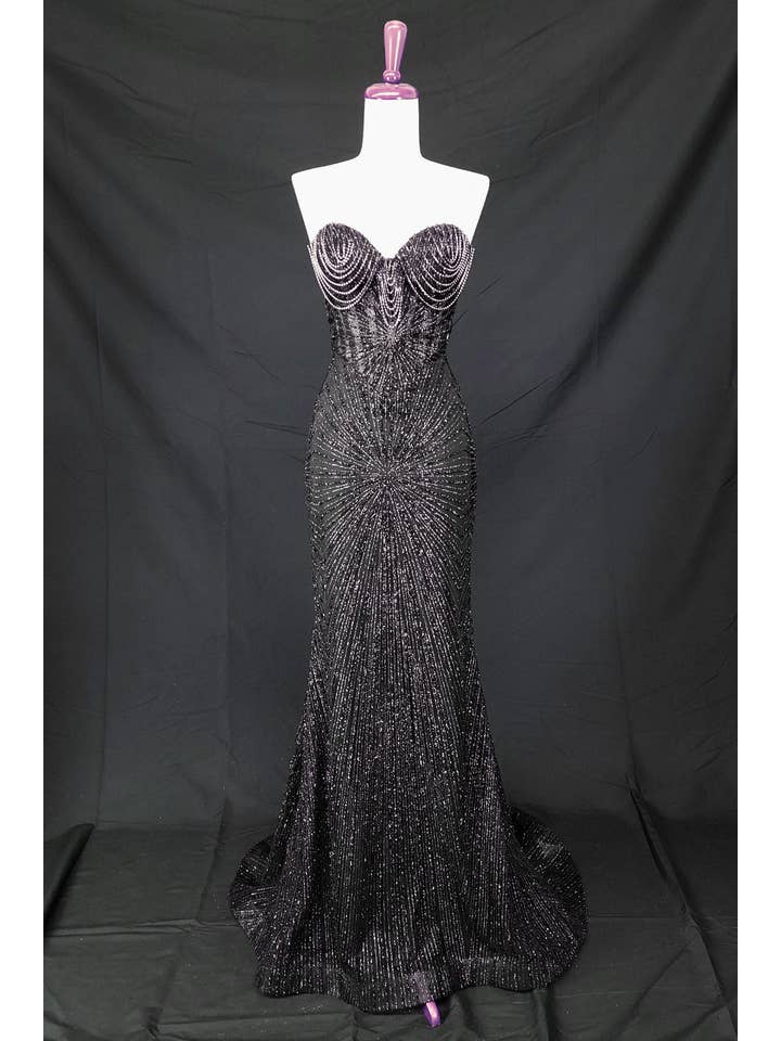 Chicas - Wholesale Gown - Women's - Long sparkling mermaid dress with hanging jewels CF00138