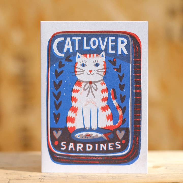 The Printed Peanut Homeware & Stationery - Wholesale Everyday greeting card - Cat Lover Sardines A6 Card1