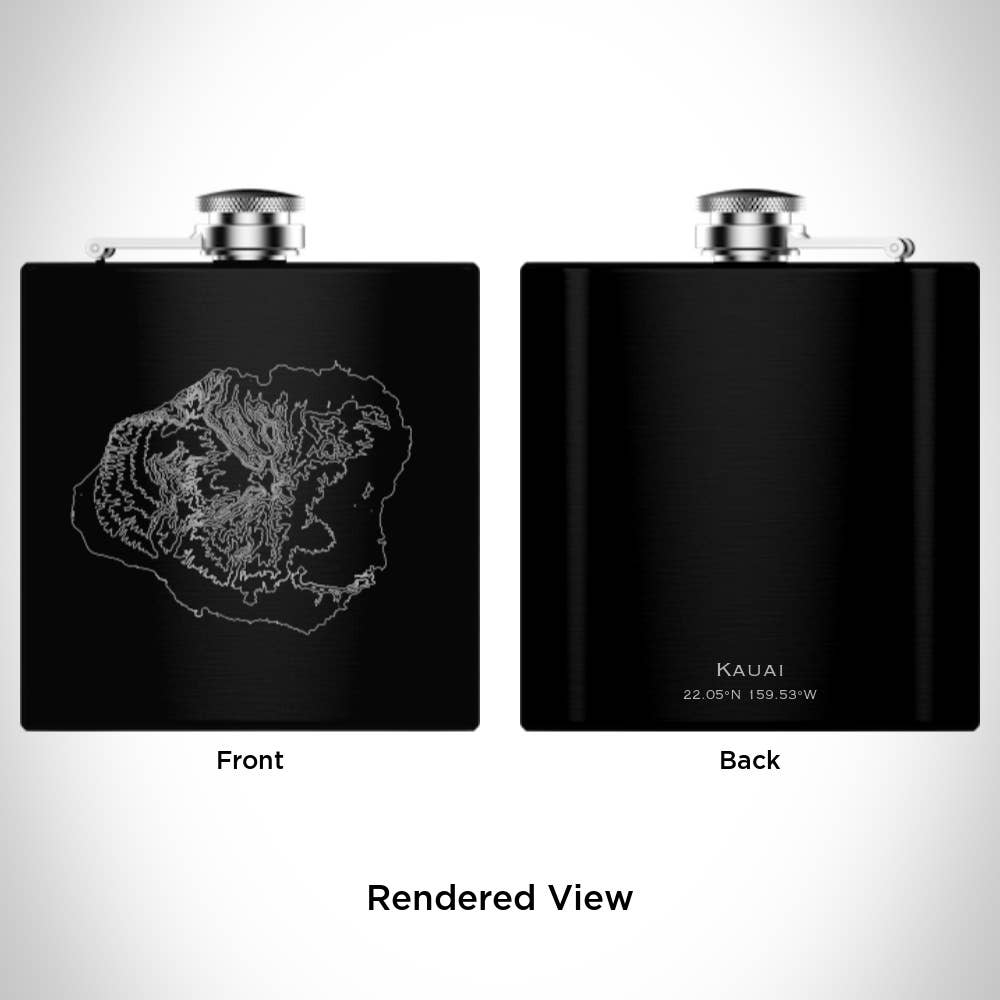 JACE.design - Wholesale Flask - Kauai HI Topographic Map Hip Flask in Matte Black1