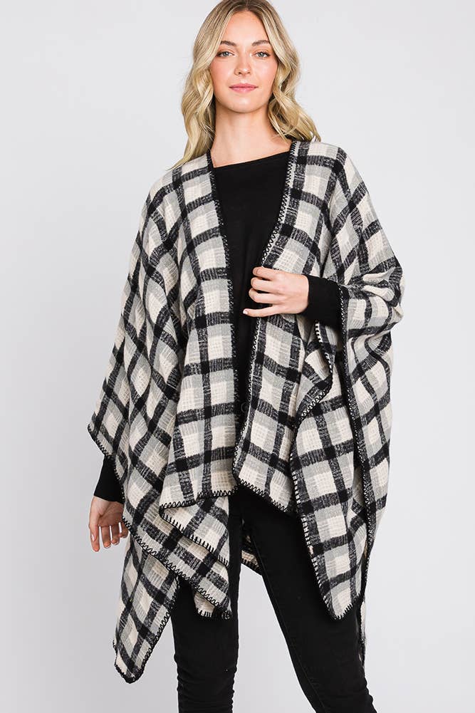 Hana - Wholesale Cardigan - Dames - Plaid Pattern Ruana6