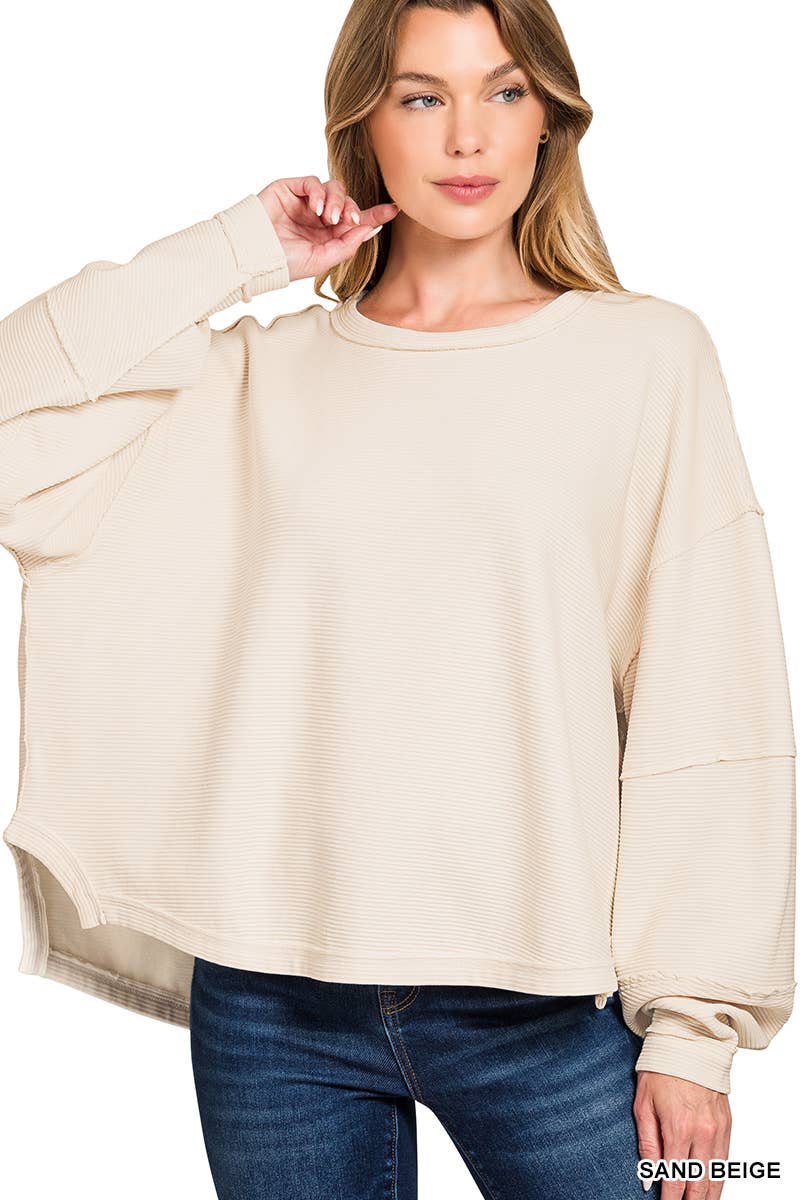 Vanilla Monkey – wholesale Sweatshirt - Dam – Syra-tvättad dubbelribbad tröja med exponerade sömmar3