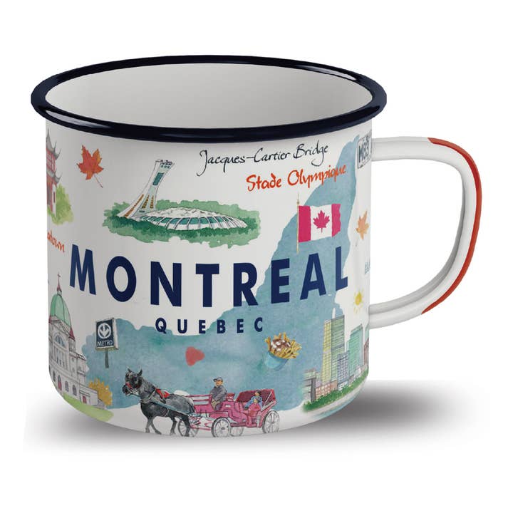 Northern Icons Canada - Wholesale Coffee Mug - Montreal 350ml Enamel Mug – Illustrated Quebec City Souvenir Coffee Cup Gift
