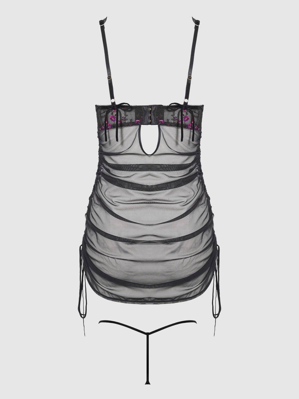 House of Desire - Wholesale Lingerie Set - Women's - HARPER EMBROIDERED MESH SIDE CINCH CHEMISE & G-STRING SET9