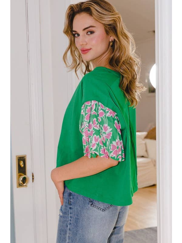 Oddi - Wholesale Blouse - Women's - Plus Floral Printed Short Sleeve Top