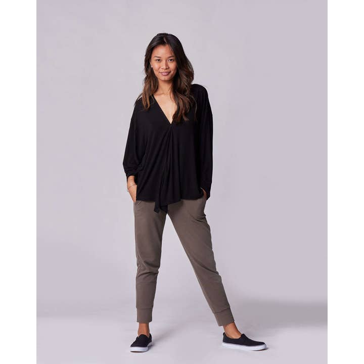 Nursing & Maternity Everywhere Long-Sleeve Wrap Blouse - Black for wholesale on Faire1